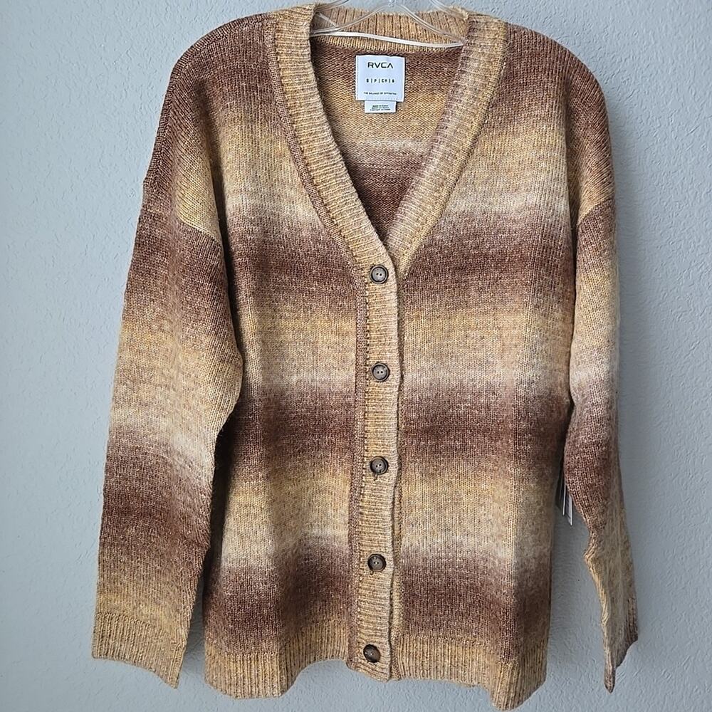 RVCA Here We Are Cardigan Sweater Small Brown Ombre NWT Oversize Earthy Layer